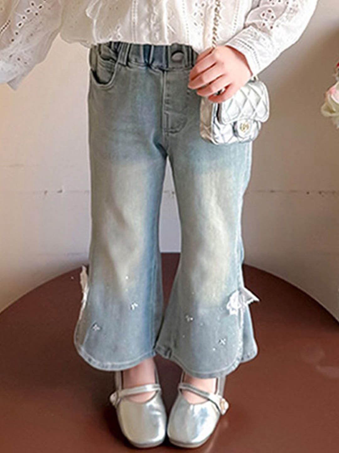 LULU & SKY Girls Flared High-Rise No Fade Jeans