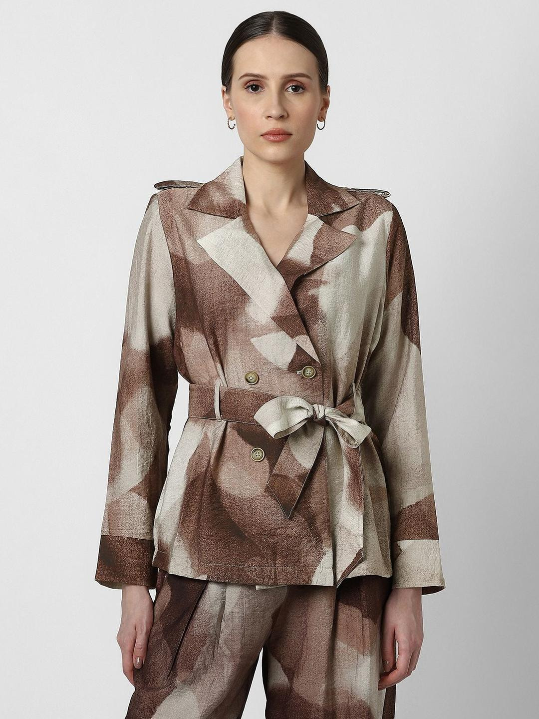 Van Heusen Woman Abstract Print Shirt Collar Wrap Top