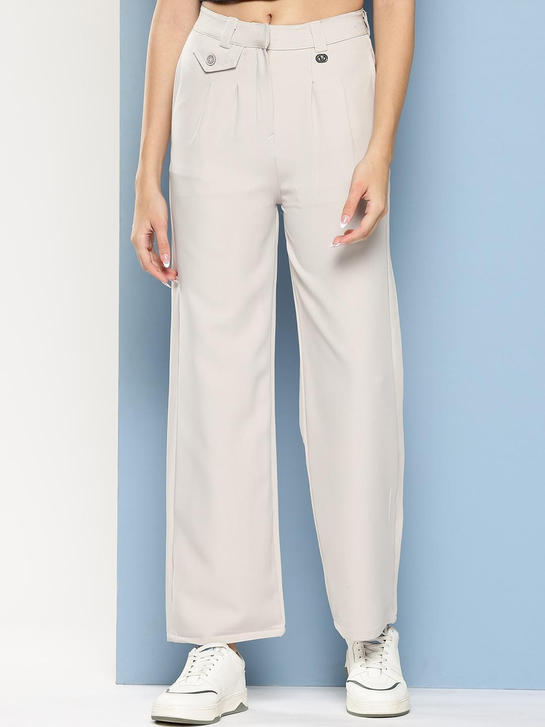 Girls Casual Wear Light Grey Colour Solid Crepe Pant