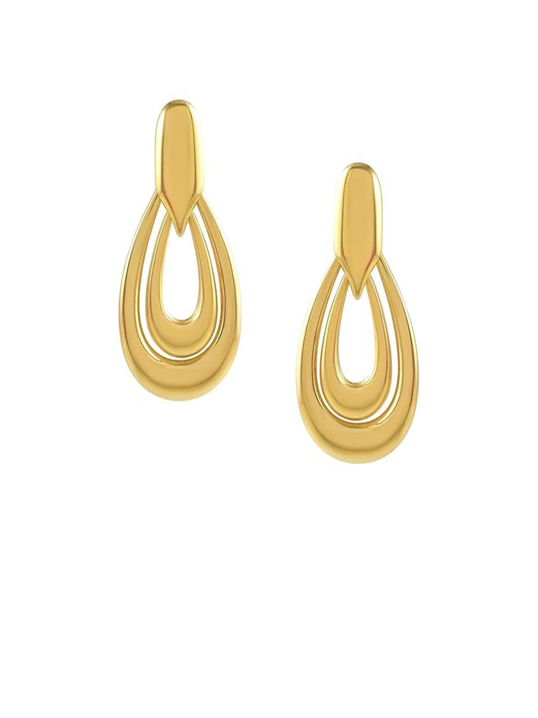 Beauty Flow Stainless Steel Gold-Plated Teardrop Shaped Drop Earrings