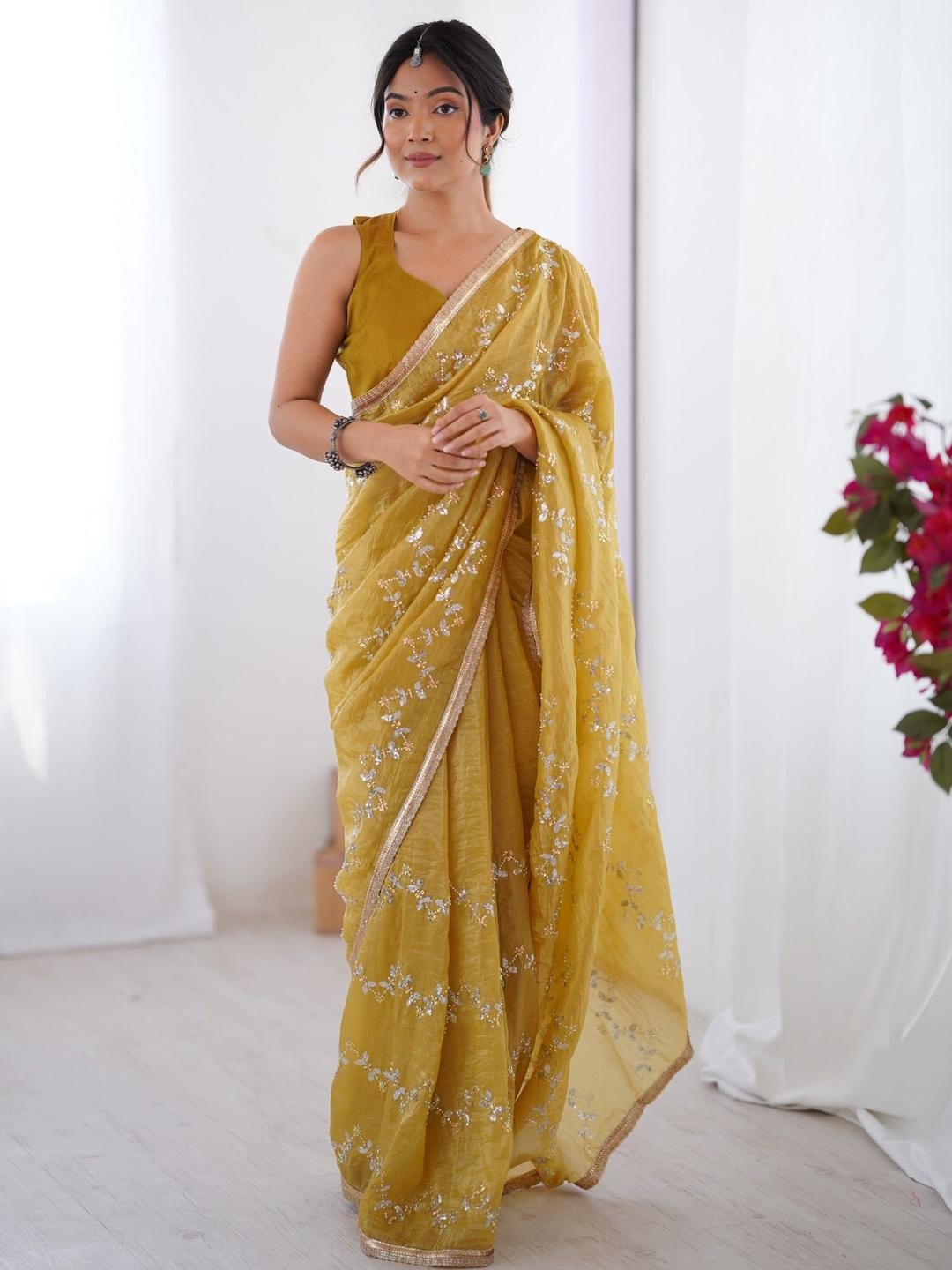 LeeliPeeri Designer Embellished Beads And Stones Designer Saree With Matching Blouse Piece