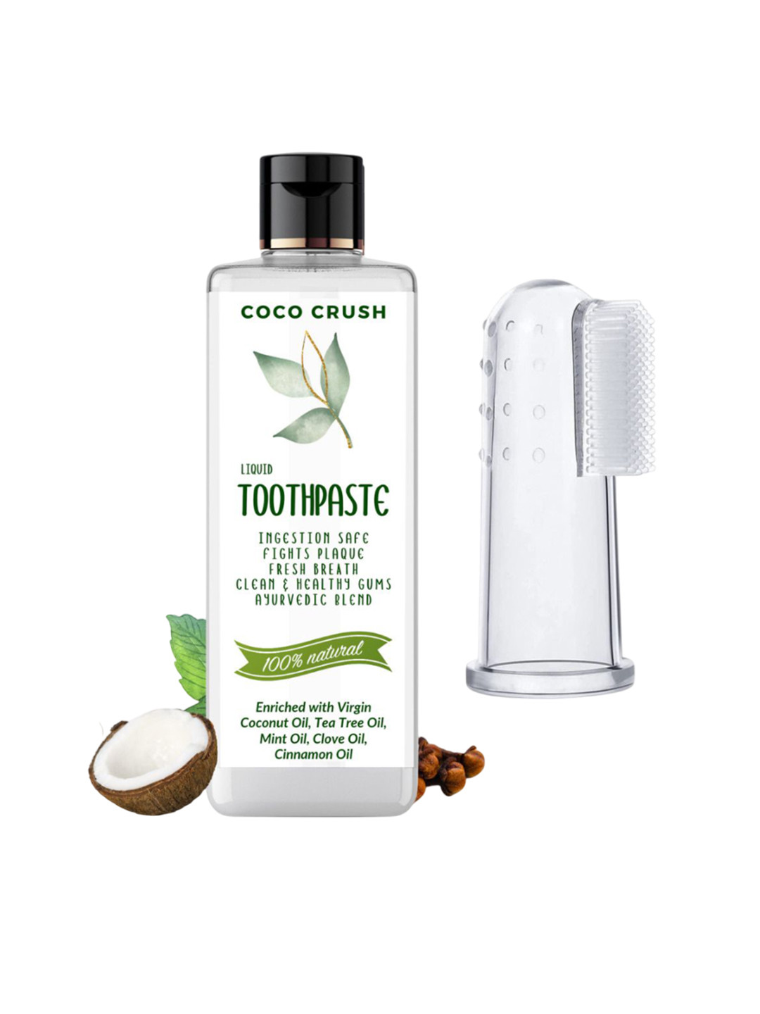 Coco Crush Set Of 2 Ayurvedic Fluoride Free Liquid Toothpaste & Soft Finger Brush - 50 ml