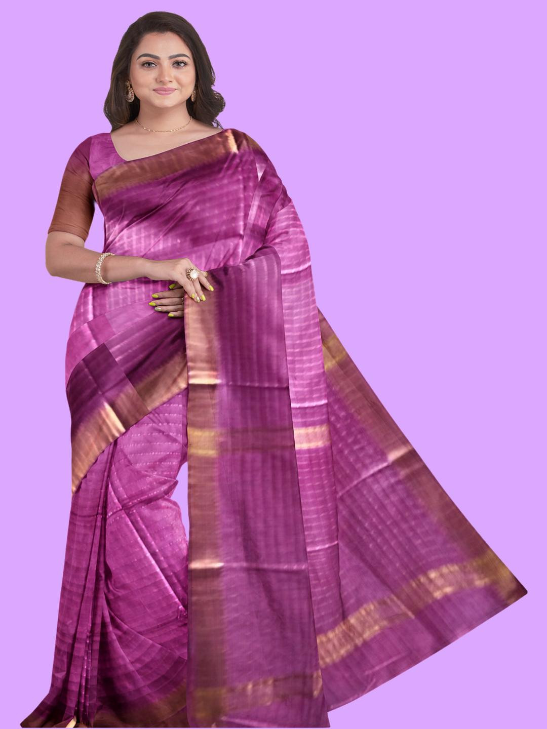 ASHMITAS COLLECTION Purple Silk Blend Tussar Sarees