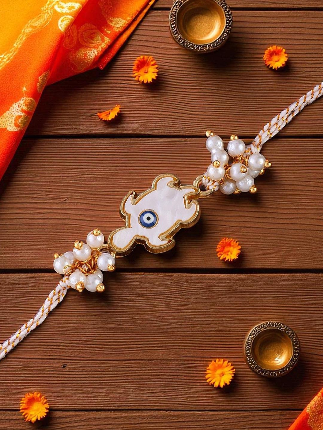 SHONA'S STYLE Artificial Stones Studded & Beaded Evil Turtle Thread Rakhi
