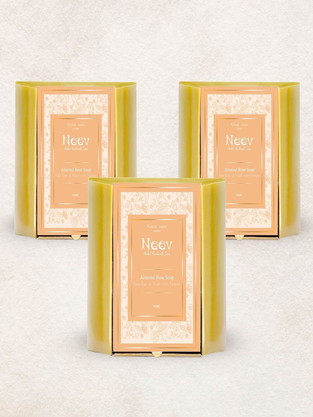 NEEV Set Of 3 Almond Rose Moisturizing Soap - 75 g Each