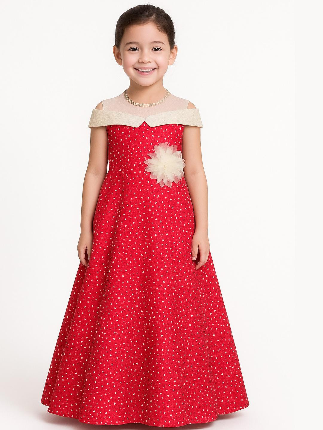 My Lil Princess Girls Red Embellished A-Line Maxi Dress