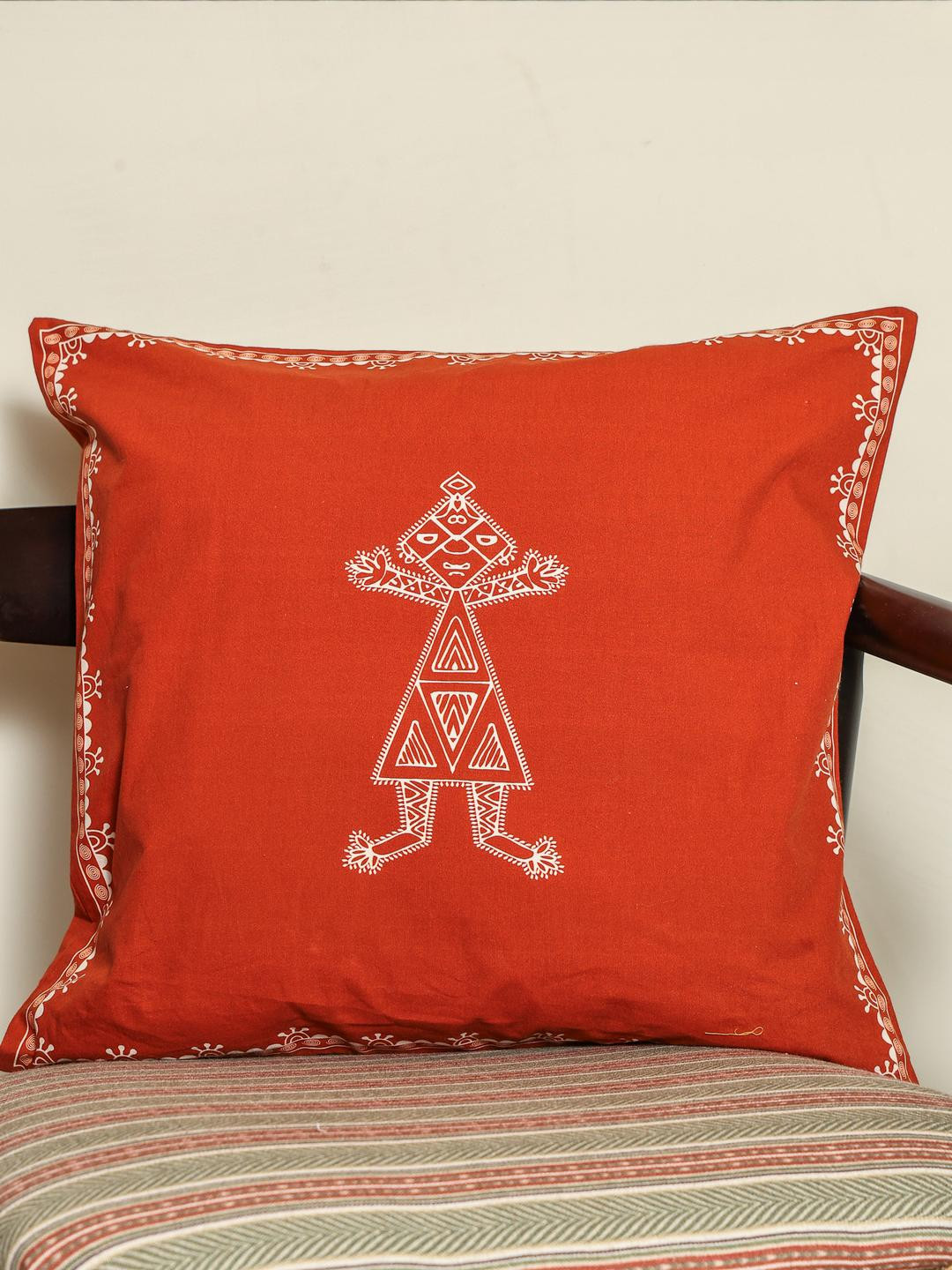 Crown of Poppies Sacred Geometry Rust Rajasthani Mandana Series Cushion Cover