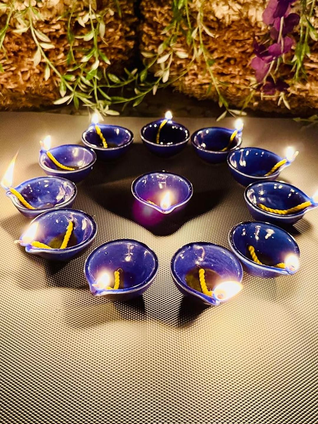 Altaica Set of 12 Blue Ceramic Diyas
