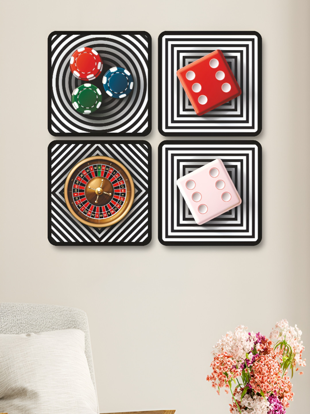 Livin'luxe Black & Red 4 Pieces Modern Casino Printed Wall Arts
