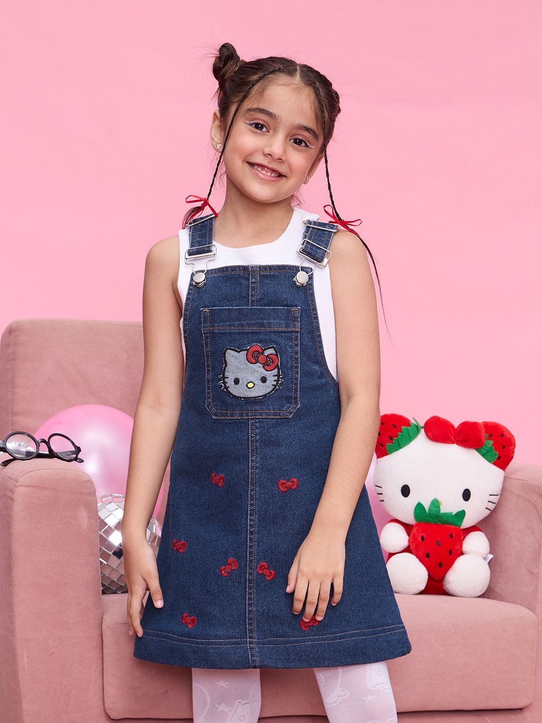 The Souled Store Girls Hello Kitty Embroidered Pinafore Dress