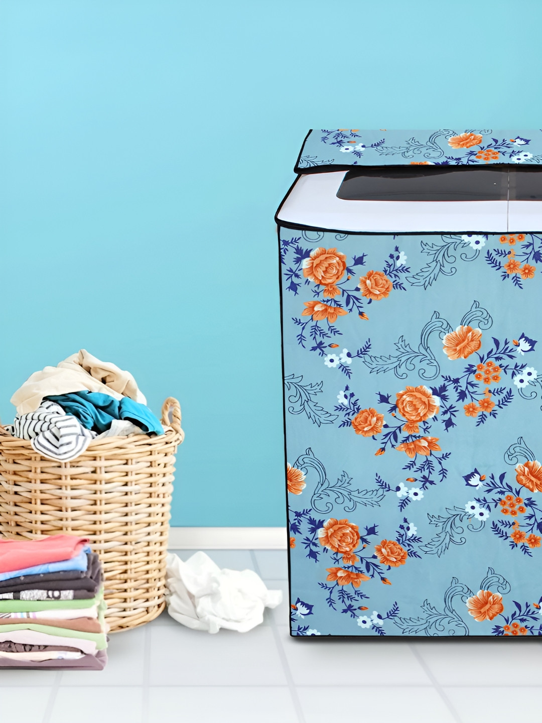DREAM CARE Blue & Orange Printed Semi-Automatic Washing Machine Cover
