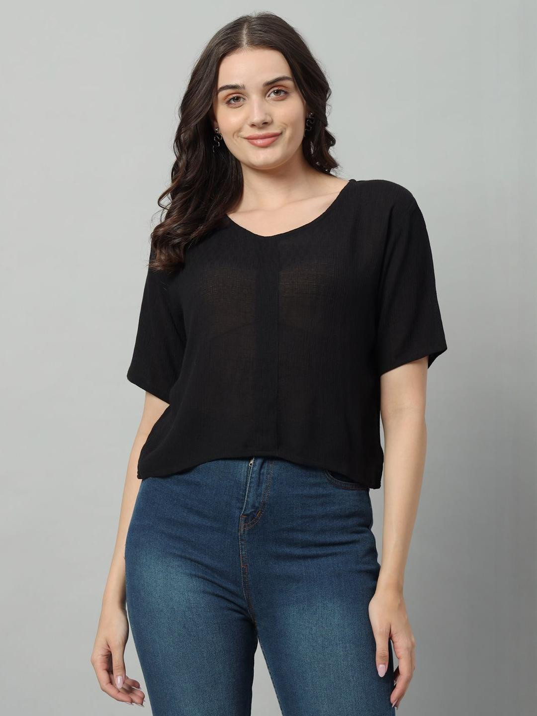 NATURE CRAFT Women V-Neck Short Sleeves Top