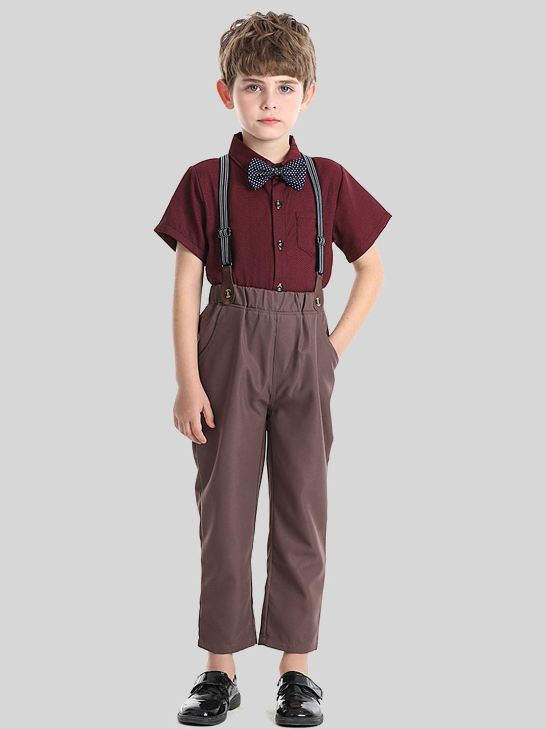 LULU & SKY Boys Button Up Shirt With Suspender Trousers