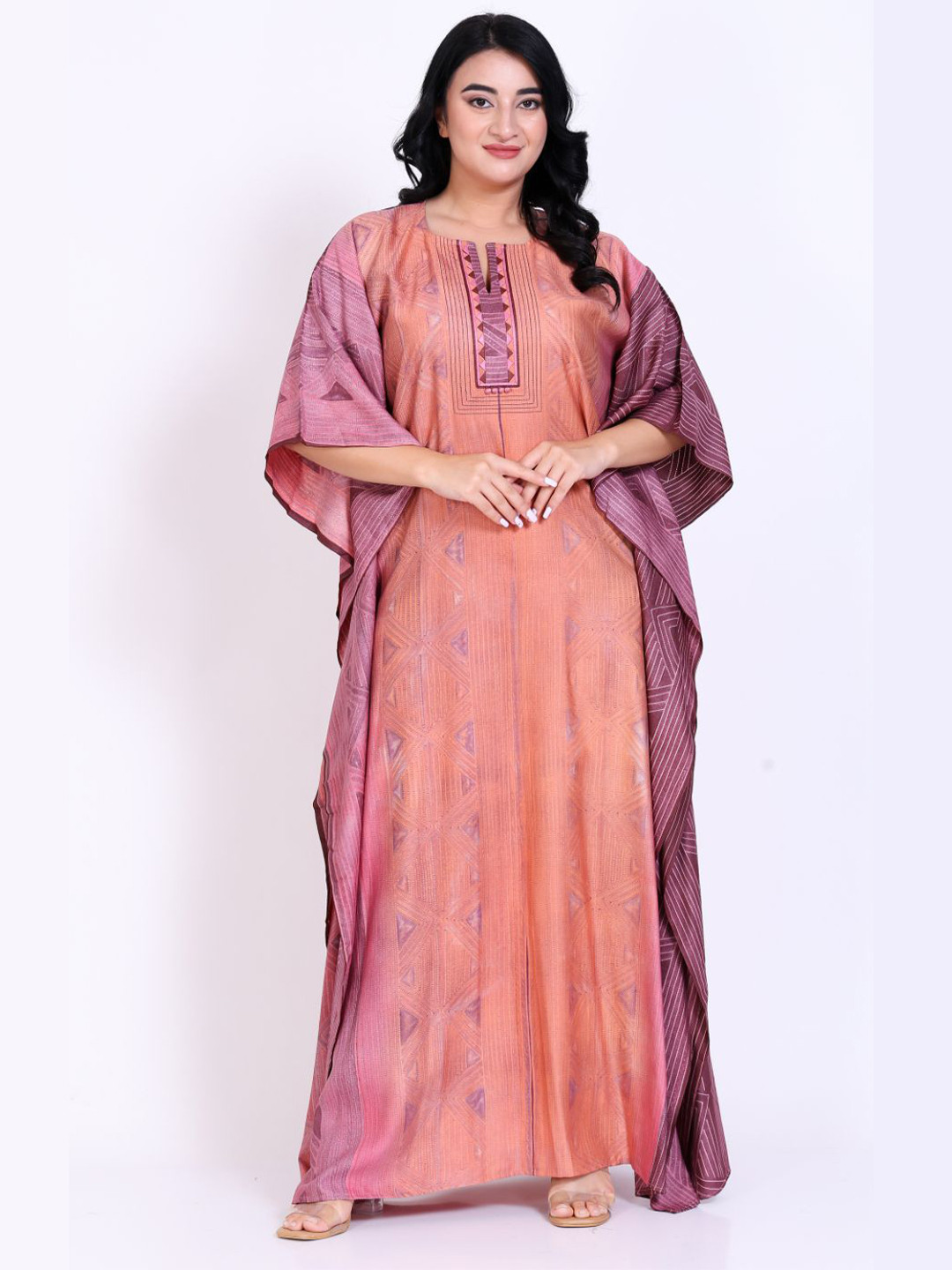 SILK N STYLES Emboridered Flared Sleeves Kaftan Maxi Dress