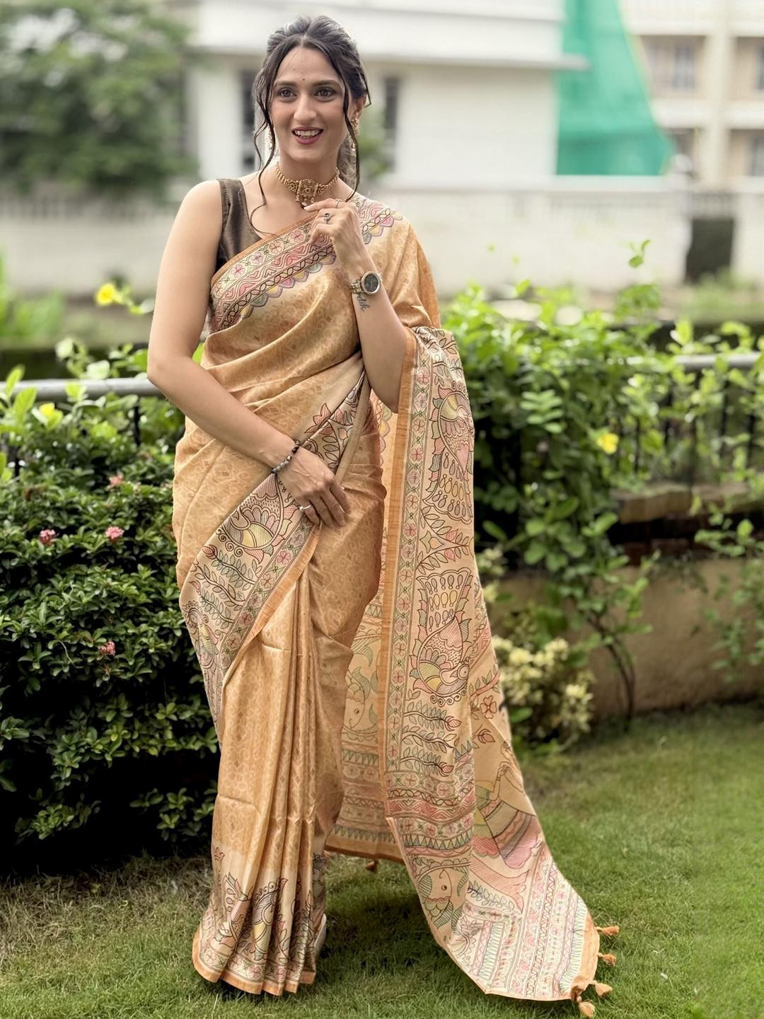ETHNIC TODAY Kalamkari Tussar Saree with Unstitched Blouse Piece