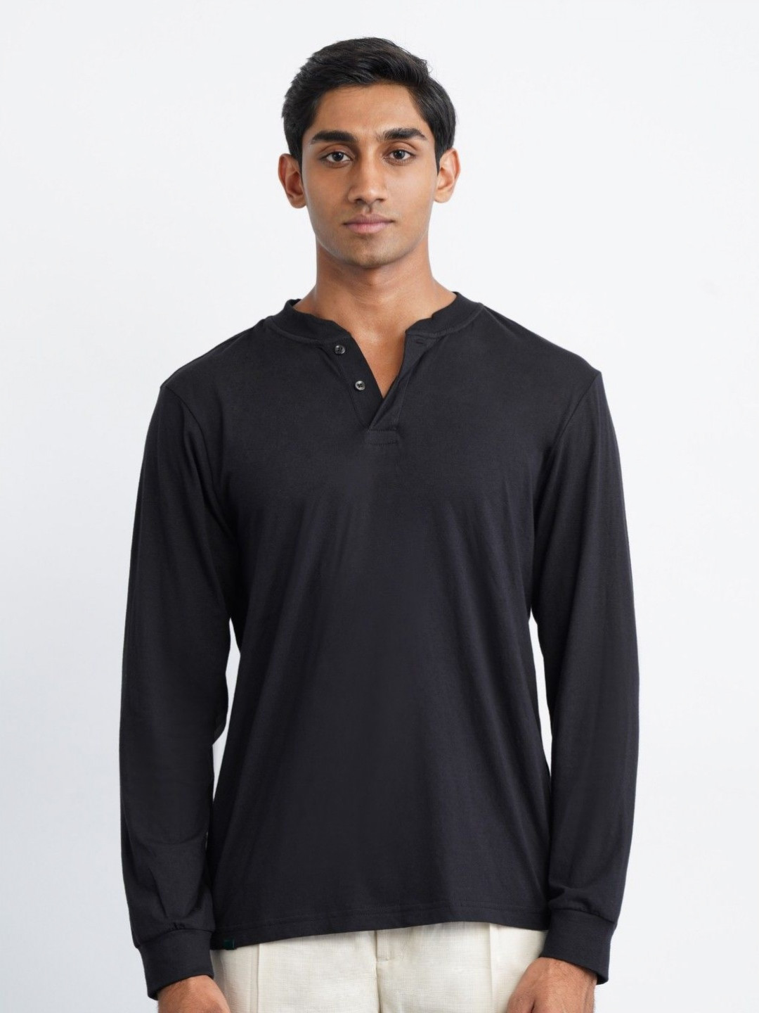 COVE AND LANE Mandarin Collar Relaxed Fit T-shirt