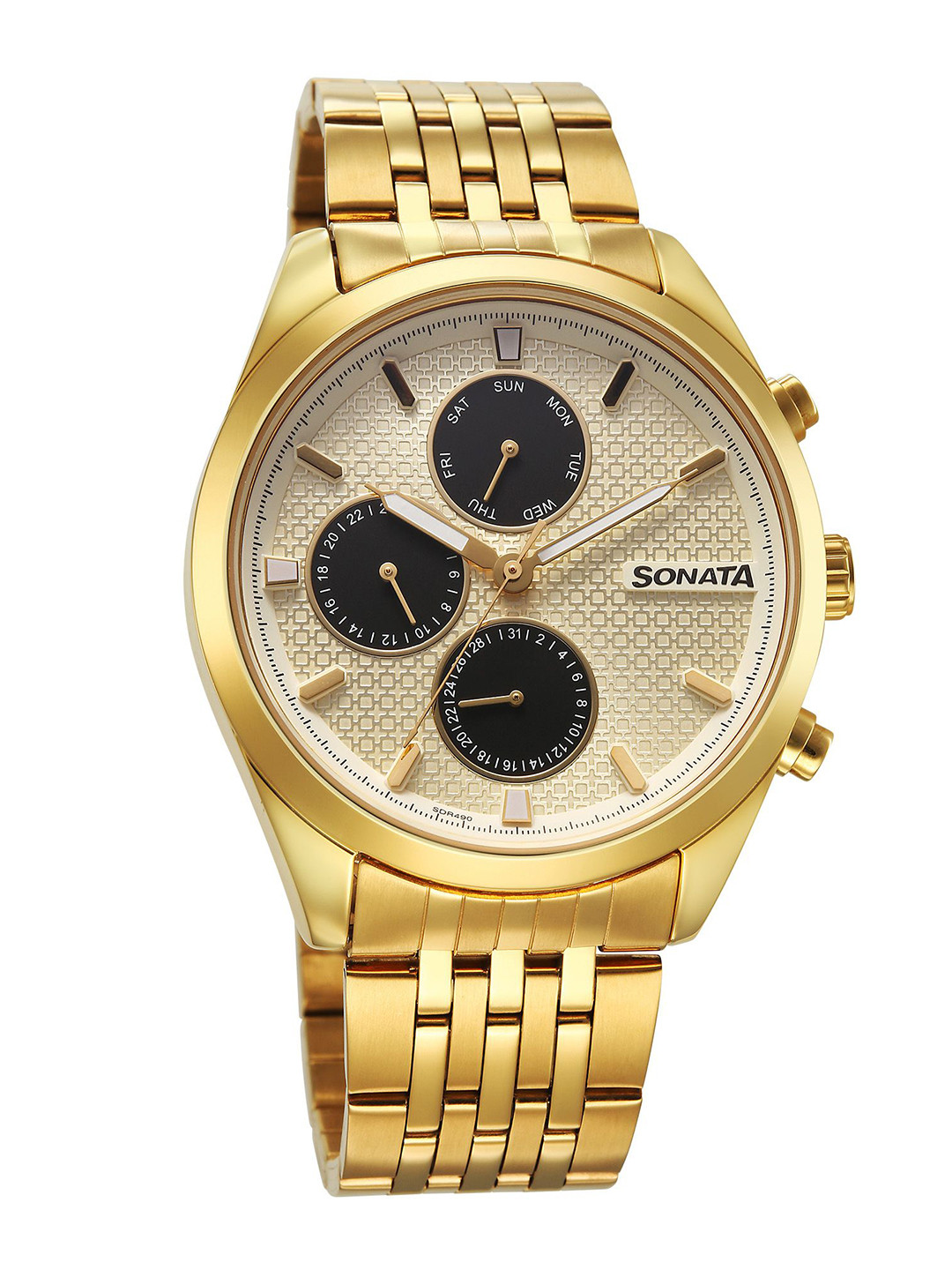 Sonata Magna Quartz Champagne Round Dial Men's Analog Watch - 7155YM02