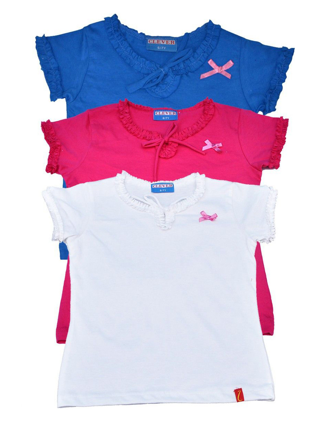 CLEVER Girls Pack of 3 Solid Regular Top With Ruffles