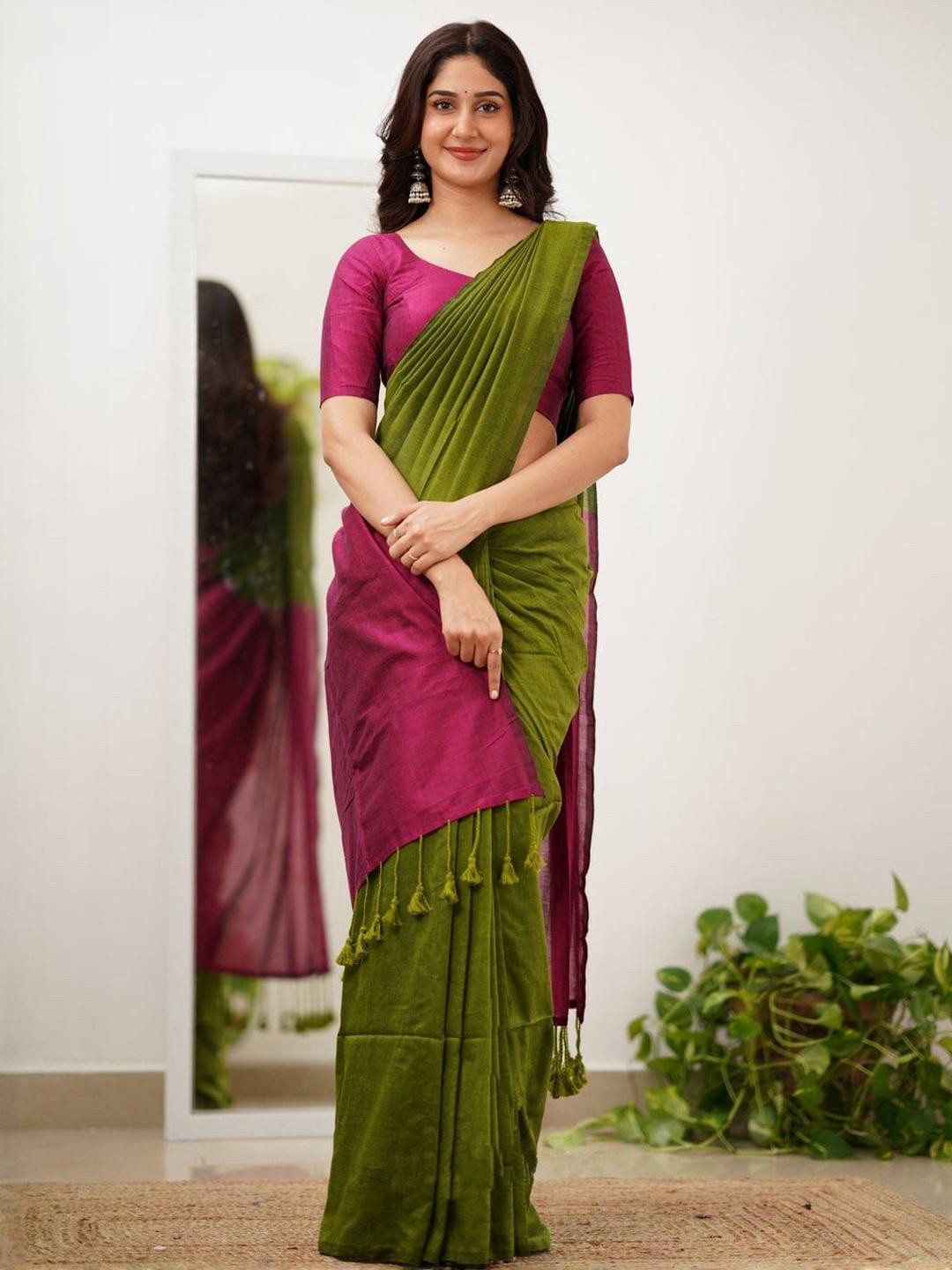 VILLE FASHION Colourblocked Kota Saree