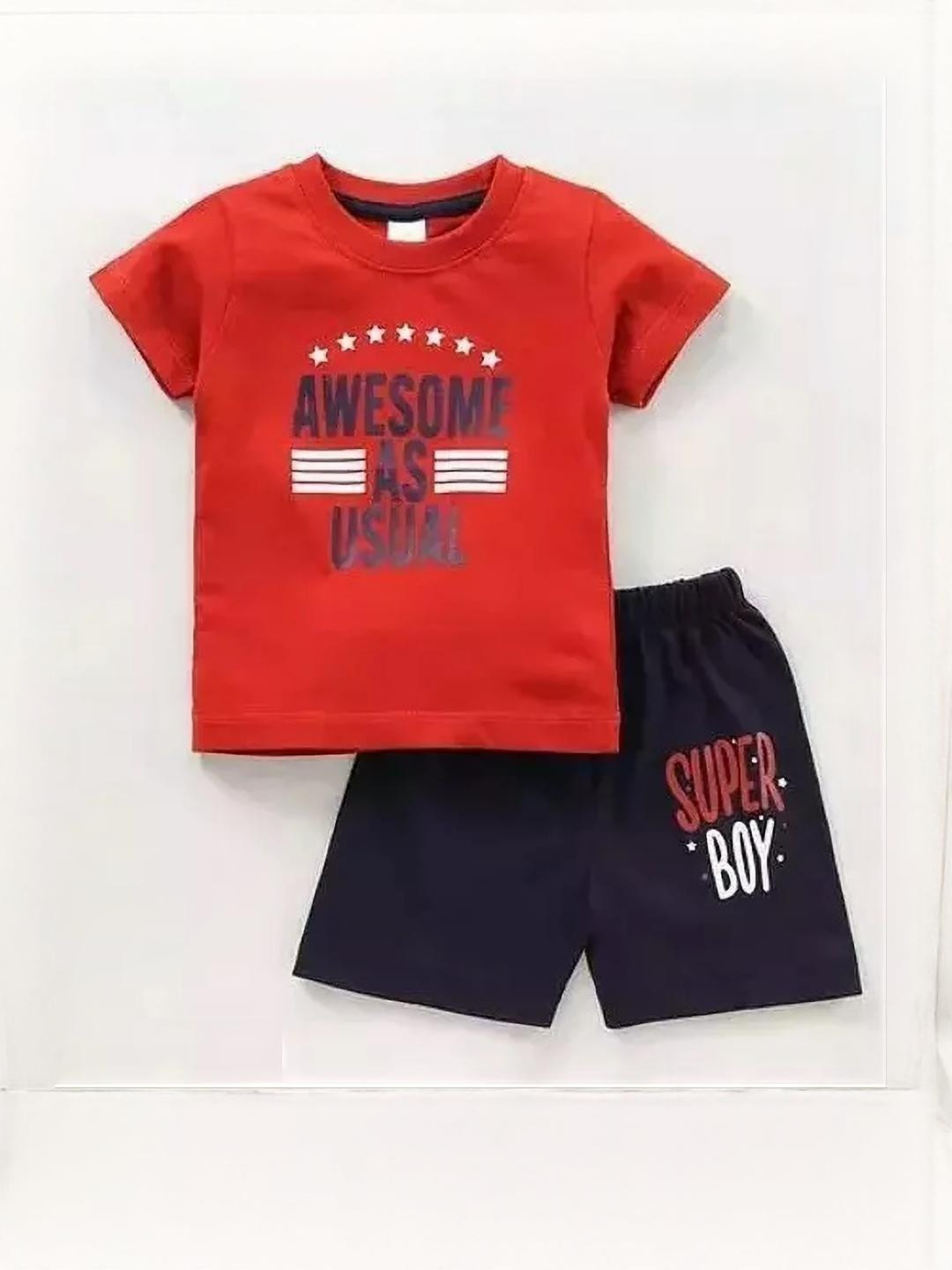 MUSNAH GARMENTS Unisex Kids Red T-shirt & Shorts