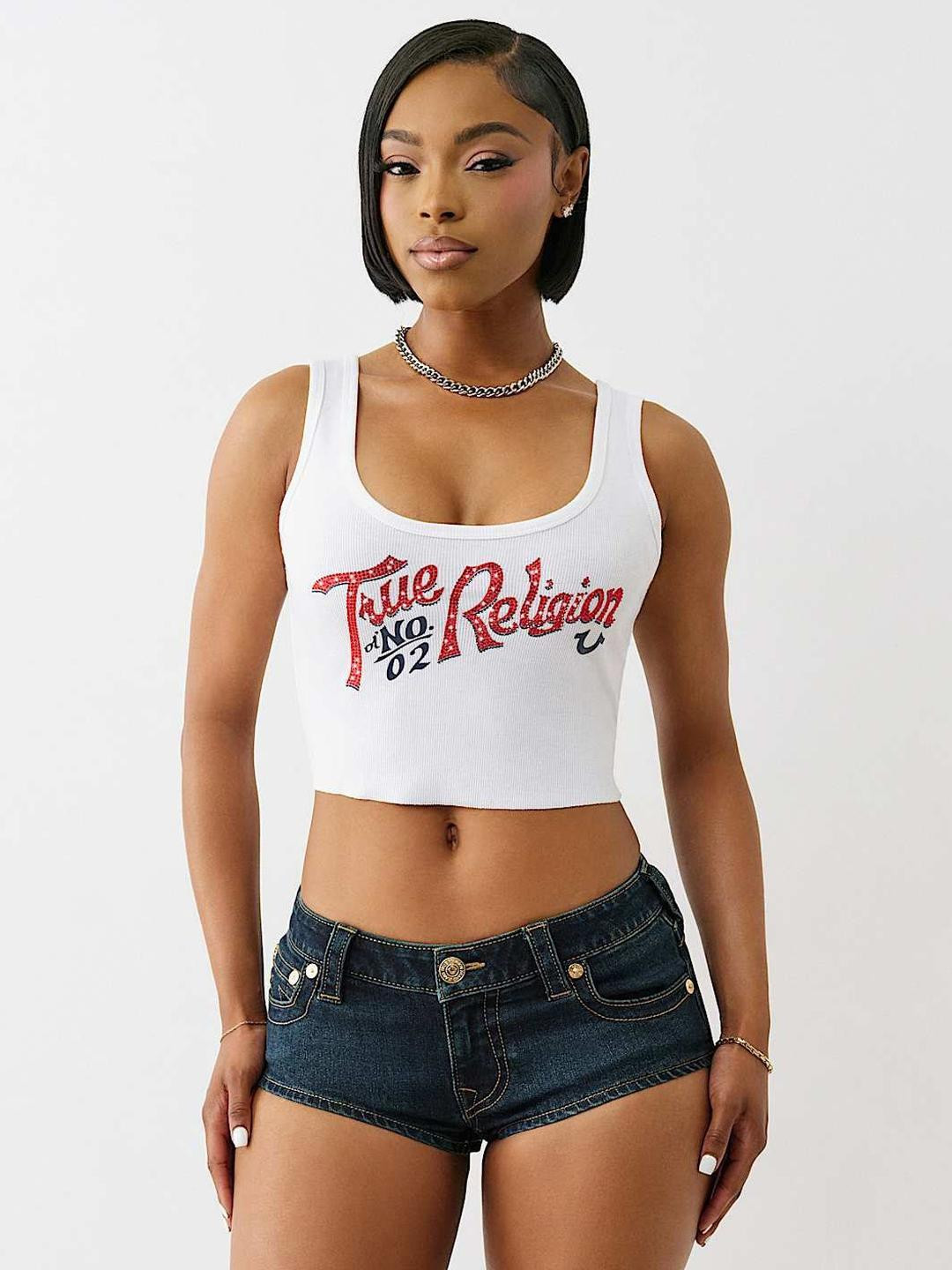 True Religion Women Printed Fitted Crop Top