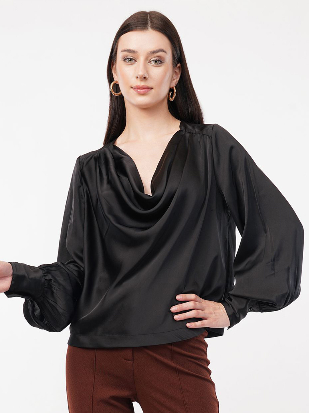 FLY STITCH Cowl Neck Satin Top