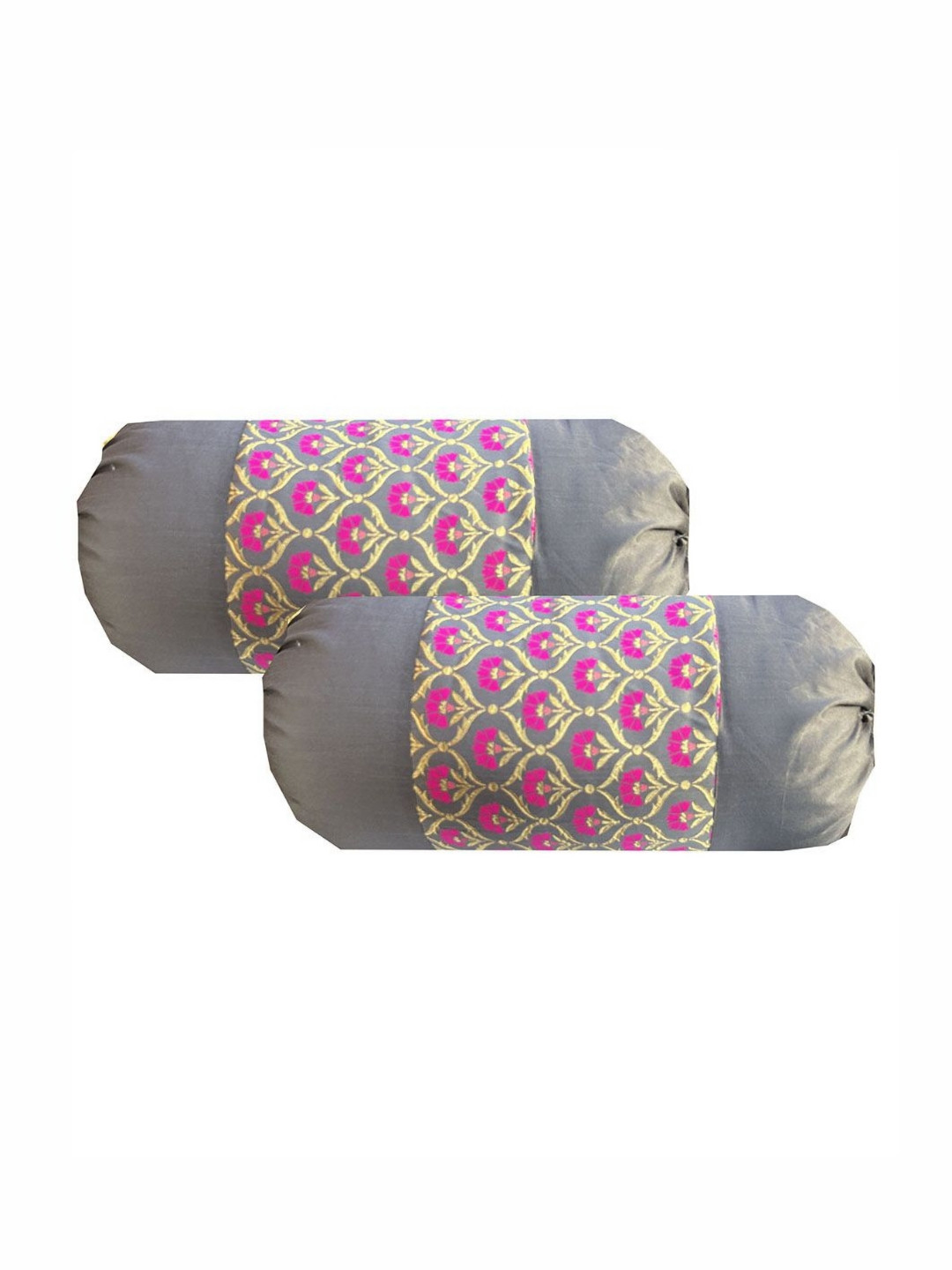 Pink Parrot 2-Pcs Grey & Pink Printed Bolster Covers