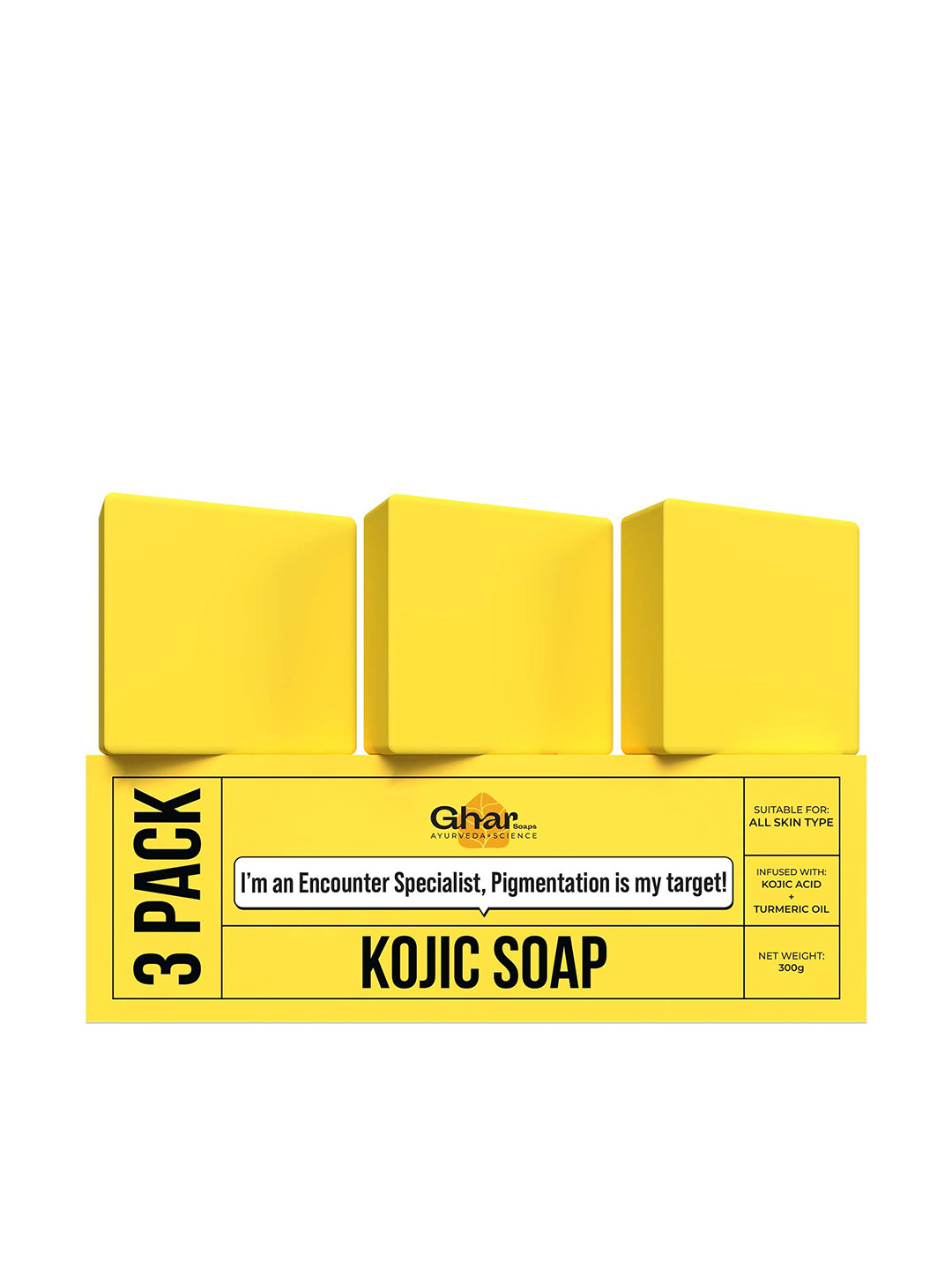 GHAR SOAPS Set Of 3 Kojic Acid 2 % Soap With Niacinamide - 100 g Each