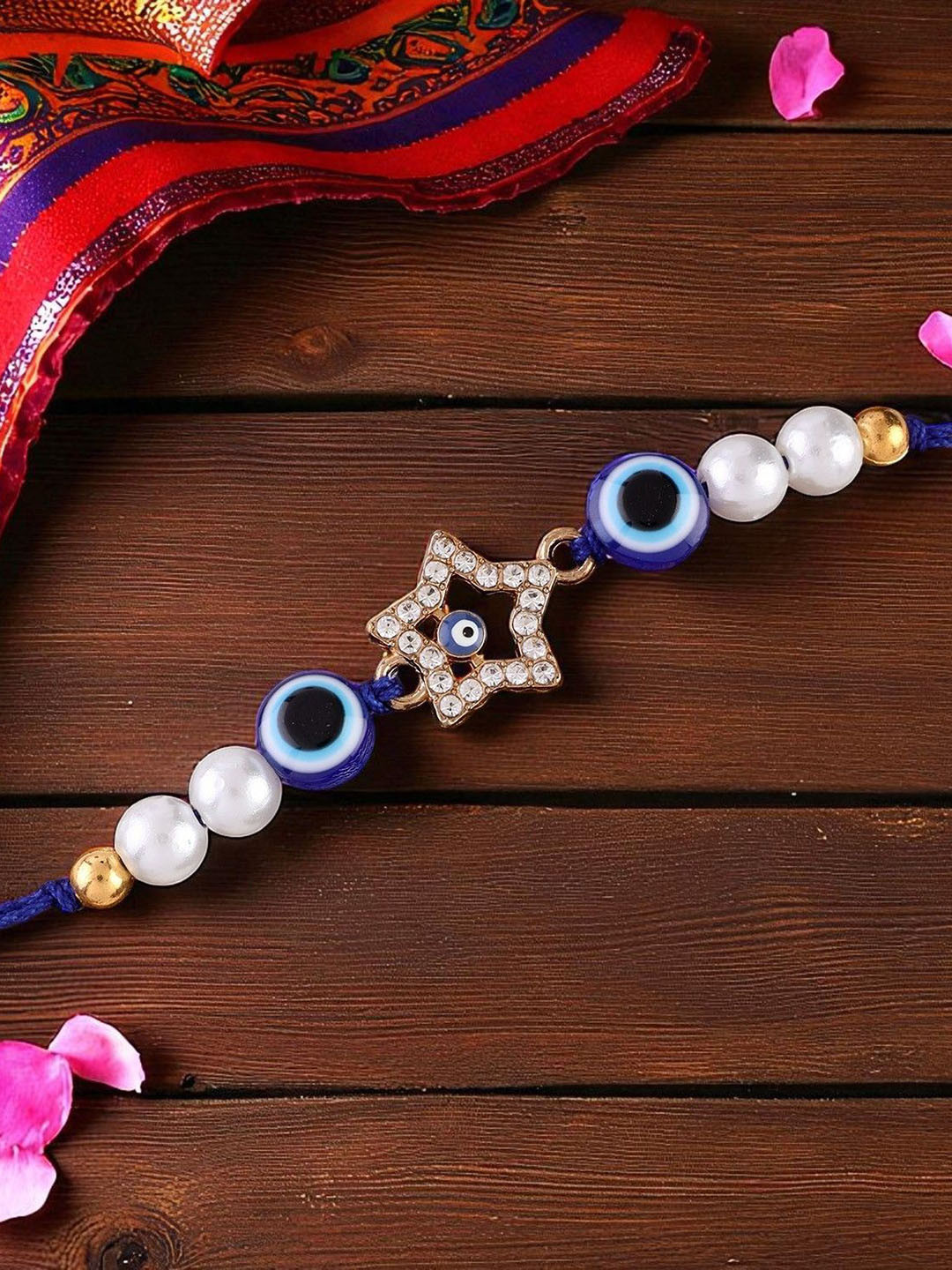 SHONA'S STYLE Artificial Stones Studded & Beaded Evil Eye Star Thread Rakhi