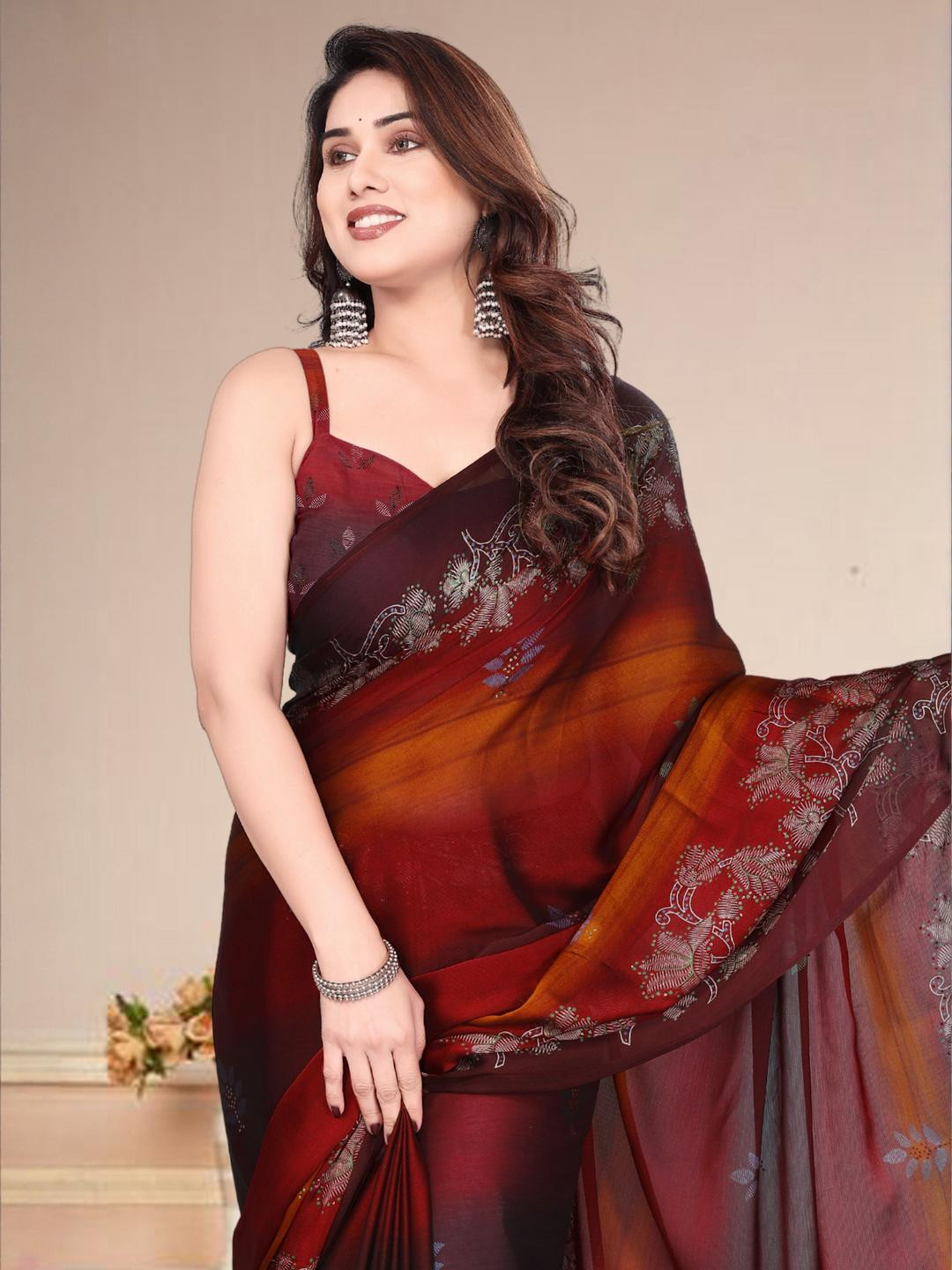 SUPERLAXMI Floral Zari Pure Chiffon Designer Leheriya Saree