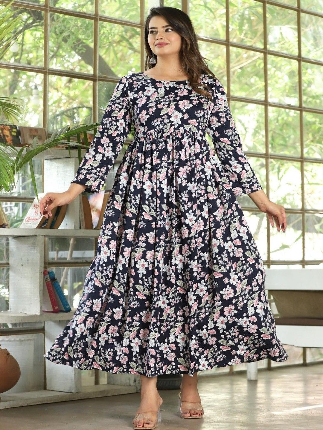 JEMCY Plus Size Floral Print Layered Fit & FlareMaxi Dress
