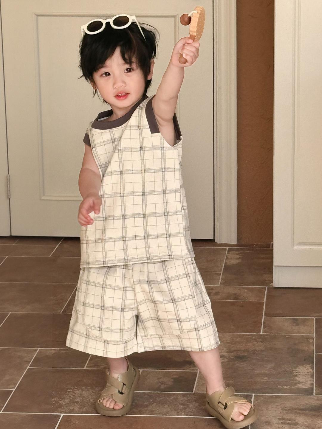 LULU & SKY Boys Checked Round Neck Tank With Shorts