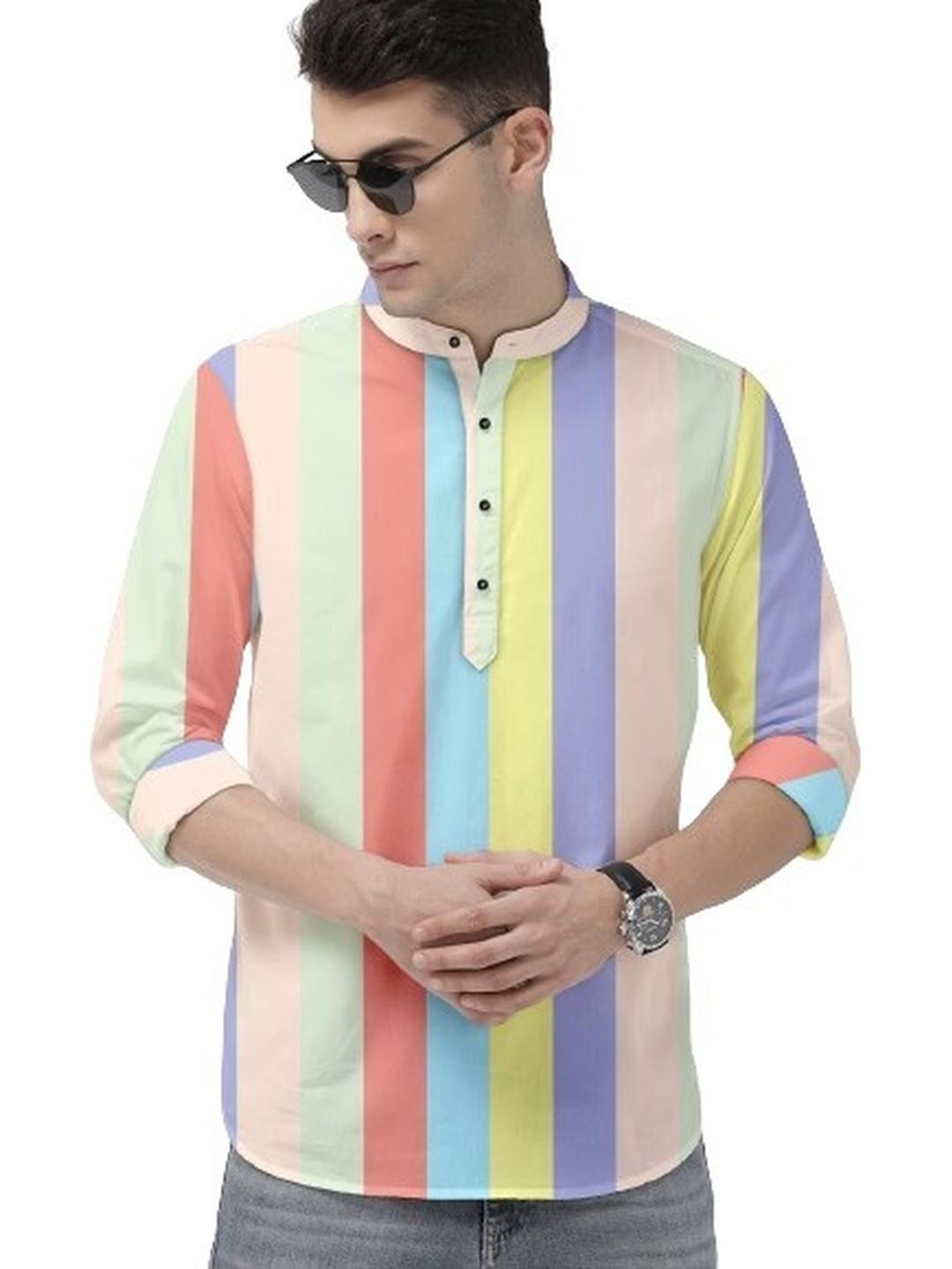 ISUEL FAB Multi Cotton Spread Collar Striped Shirts