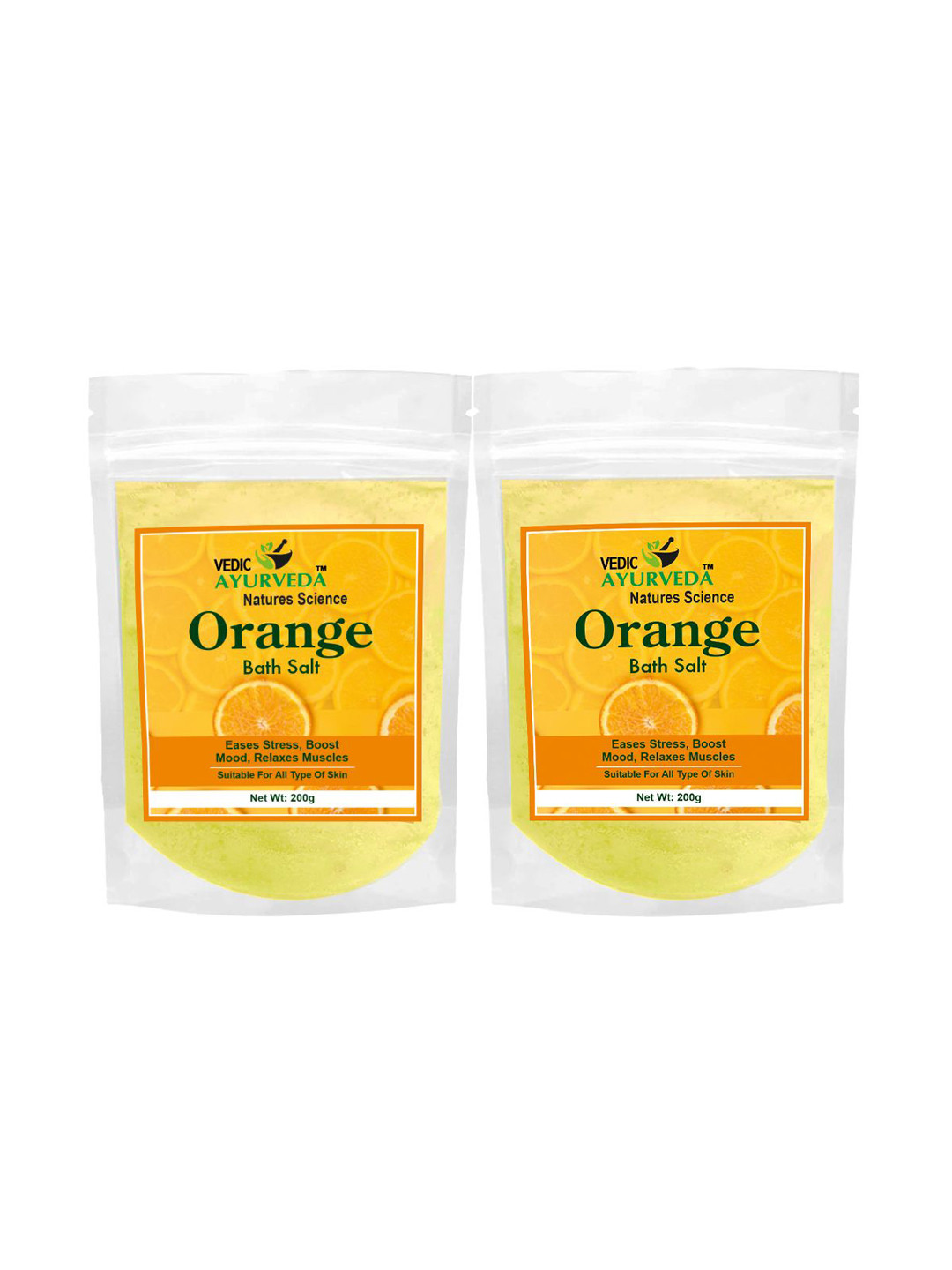 VEDICAYURVEDA Set Of 2 Orange Bath Salt With Vitamin E - 200 g Each