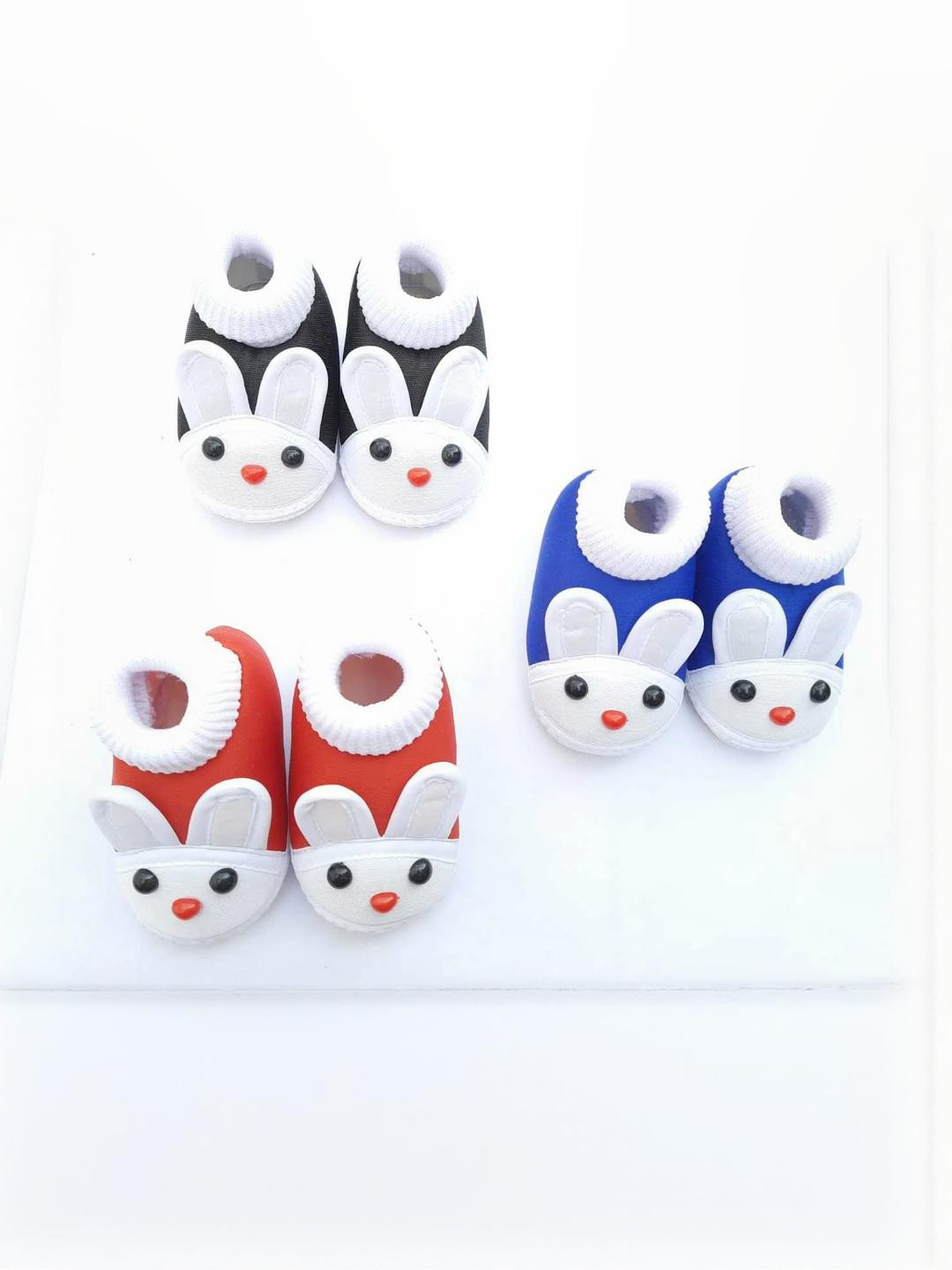 LMN CHILD CARE Unisex 3 Pairs Animal Faced Cotton Booties