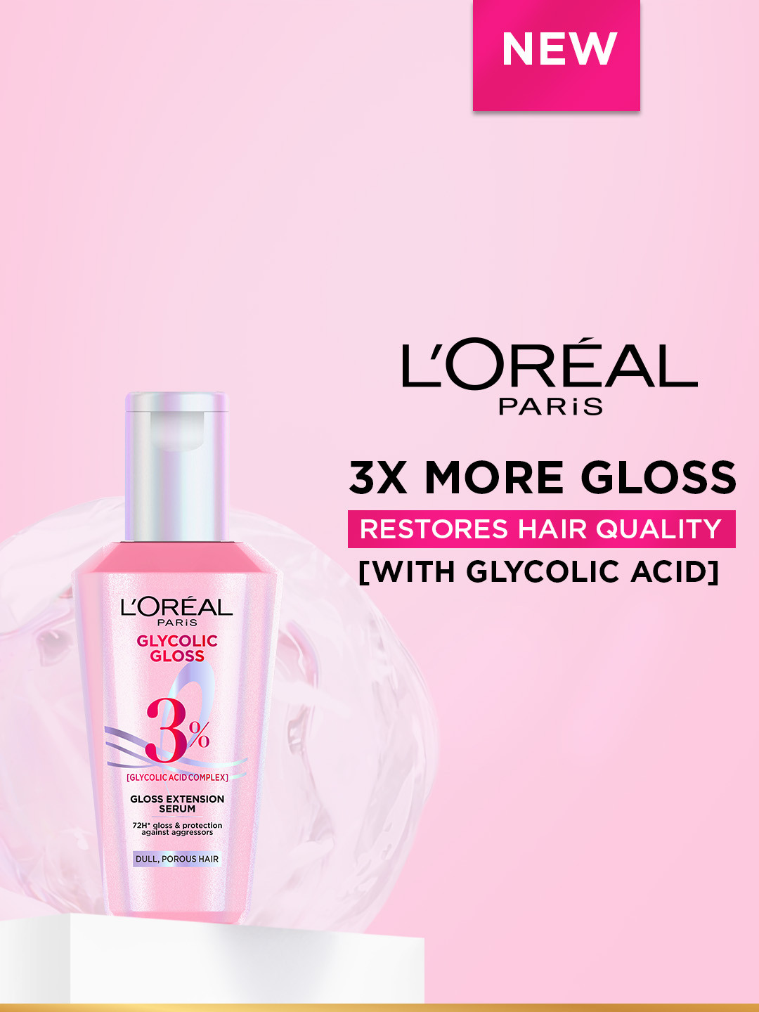 LOreal Paris Glycolic Gloss Hair Serum with Glycolic Acid for Dull & Porous Hair - 80 ml