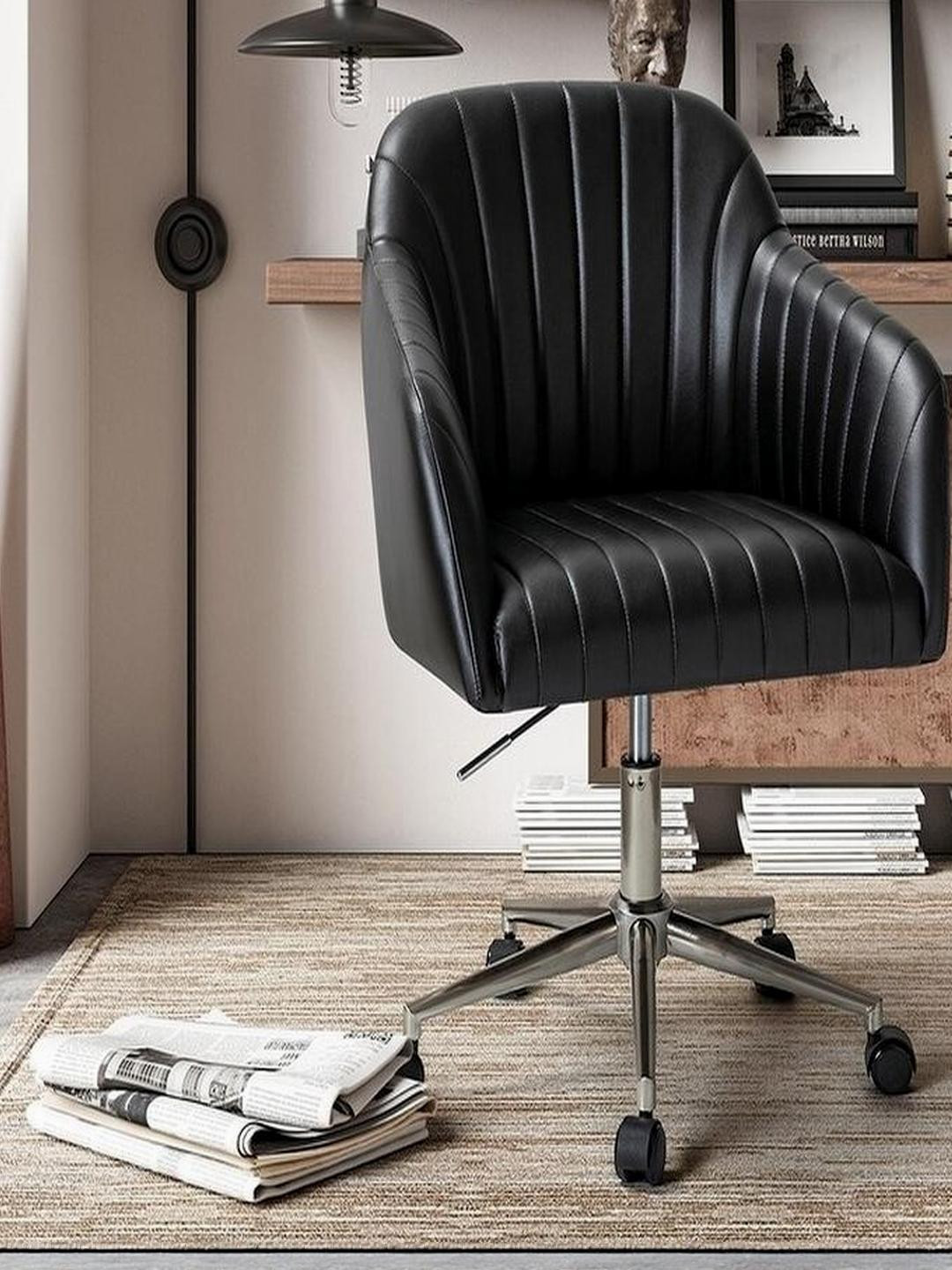 DOE BUCK Black Leatherite Study Arm Chair