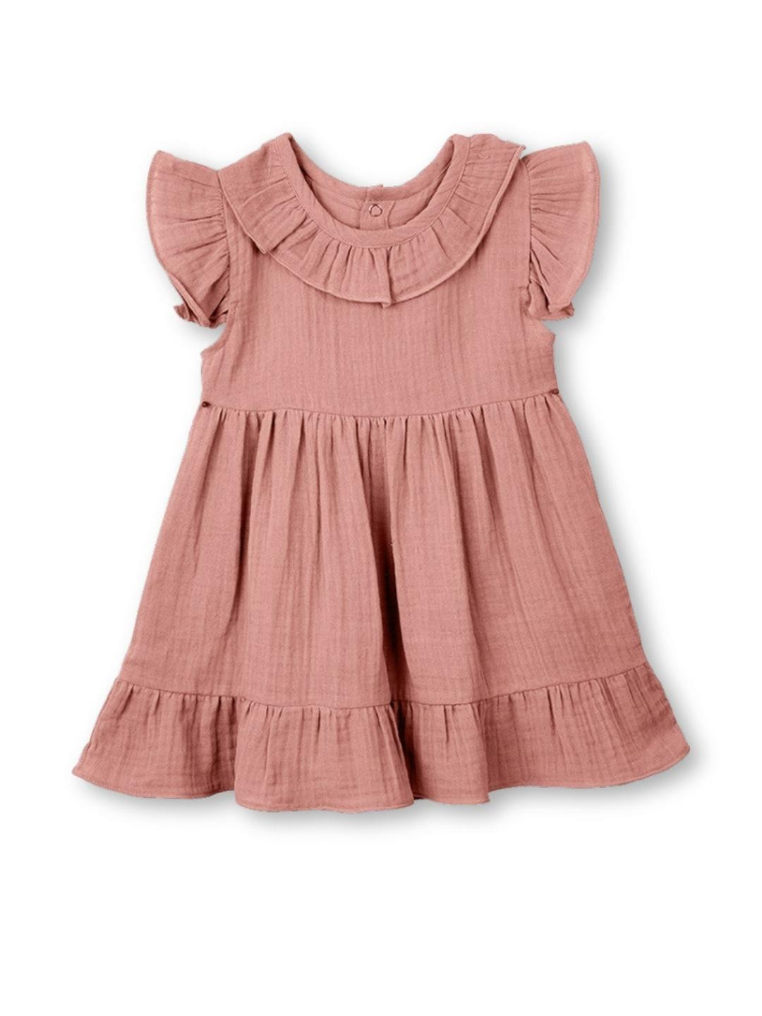 The Boo Boo Club frock Girls Tiered Round Neck Cotton Fit and Flare Dress
