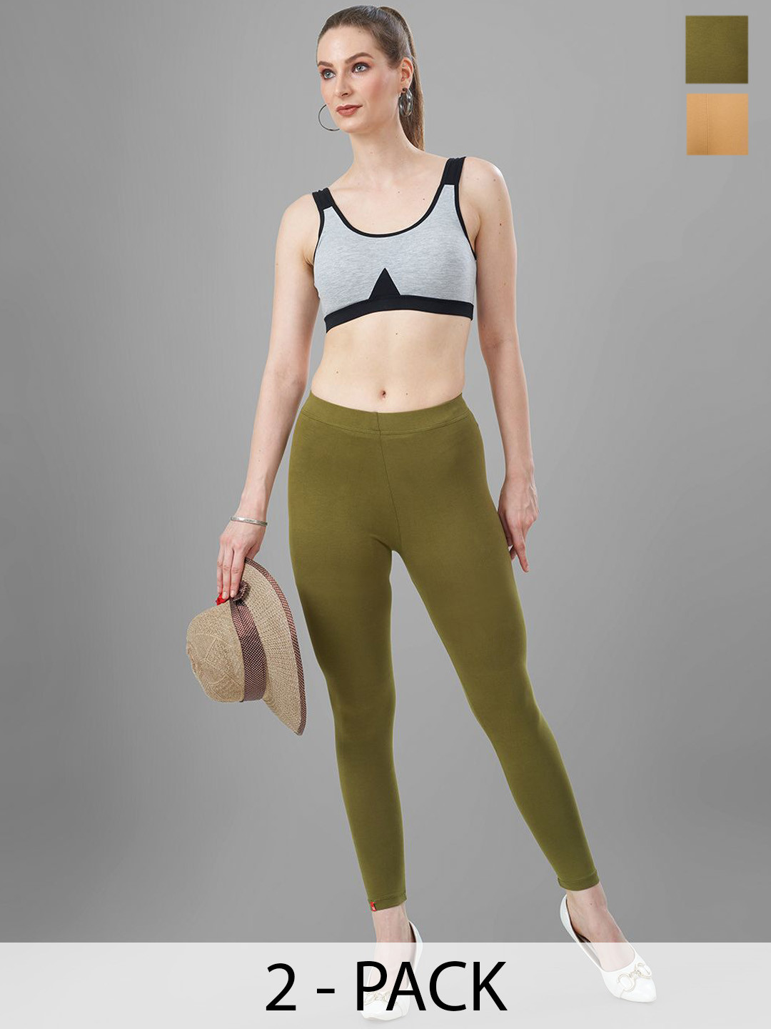 T19 Pack Of 2 Skinny Fit 4-Way Stretchable Ankle Length Leggings