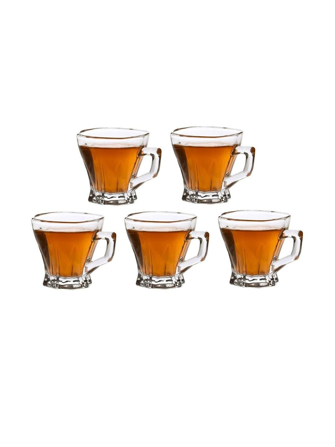 Somil Clear Glass Coffee & Tea Cup / Mug (120 Ml), Enjoy Your Drink in Style, 7.8 X 9.7 X 8 Cm, Pack of 5