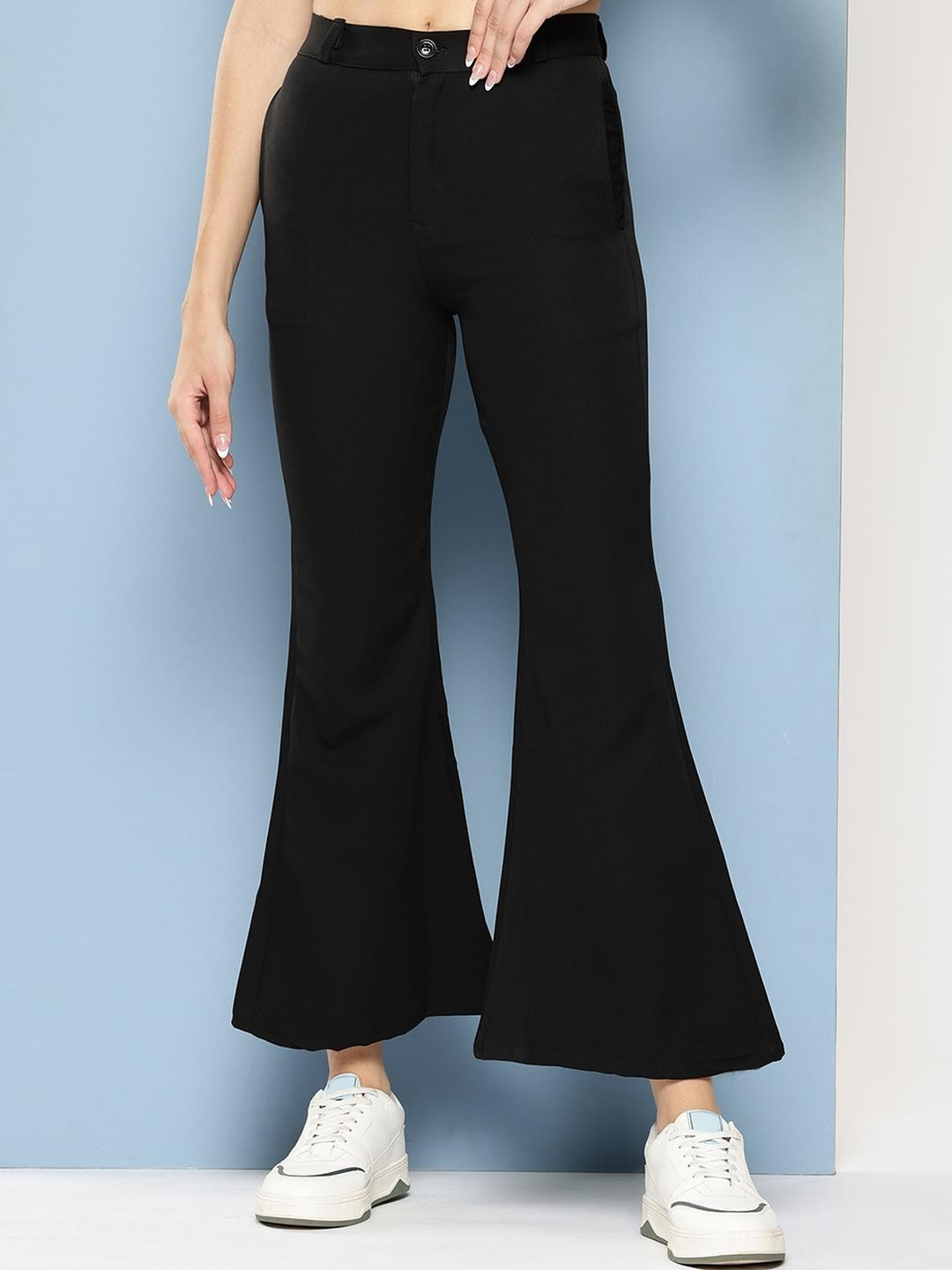 Girls Casual Wear Black Colour Solid Crepe Pant