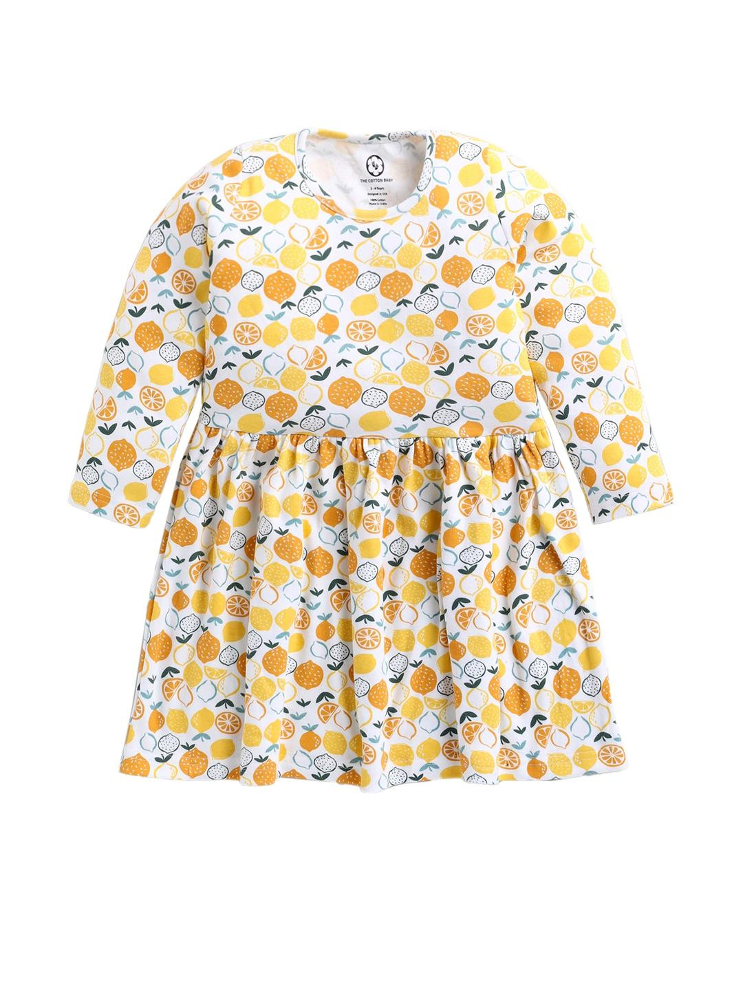 THE COTTON BABY Yellow Lemon Printed A-Line Dress