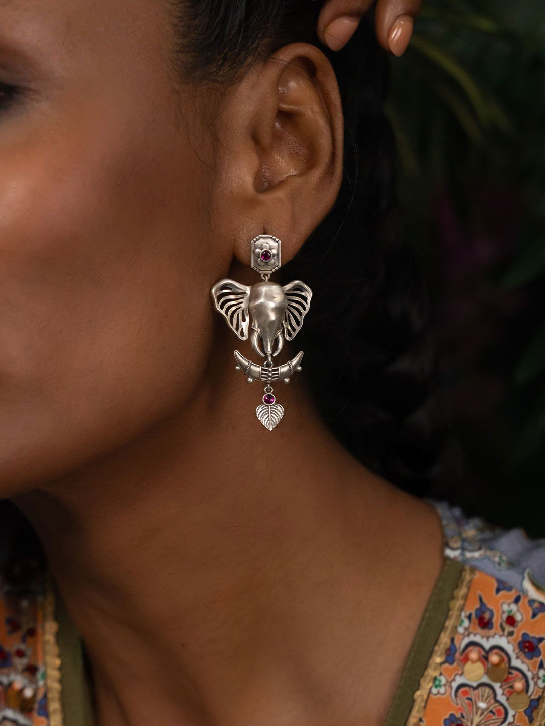 SHAYA 925 Sterling Silver Stone Studded The Saviour Elephant Shaped Drop Earrings