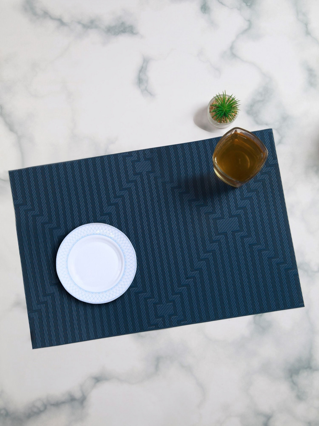 OBSESSIONS 6-Pcs Blue Printed PVC Rectangle PVC Waterproof Dining Table Placemats