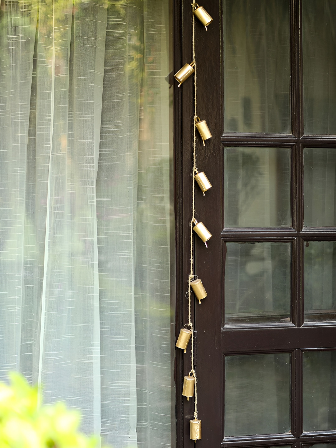 DULI Gold Metal Wall Hanging With Bells On Rope