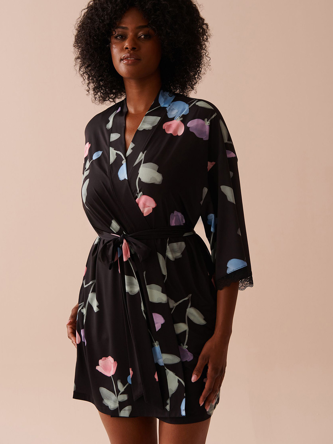 La Vie en Rose Printed Shawl Collar Bath Robe