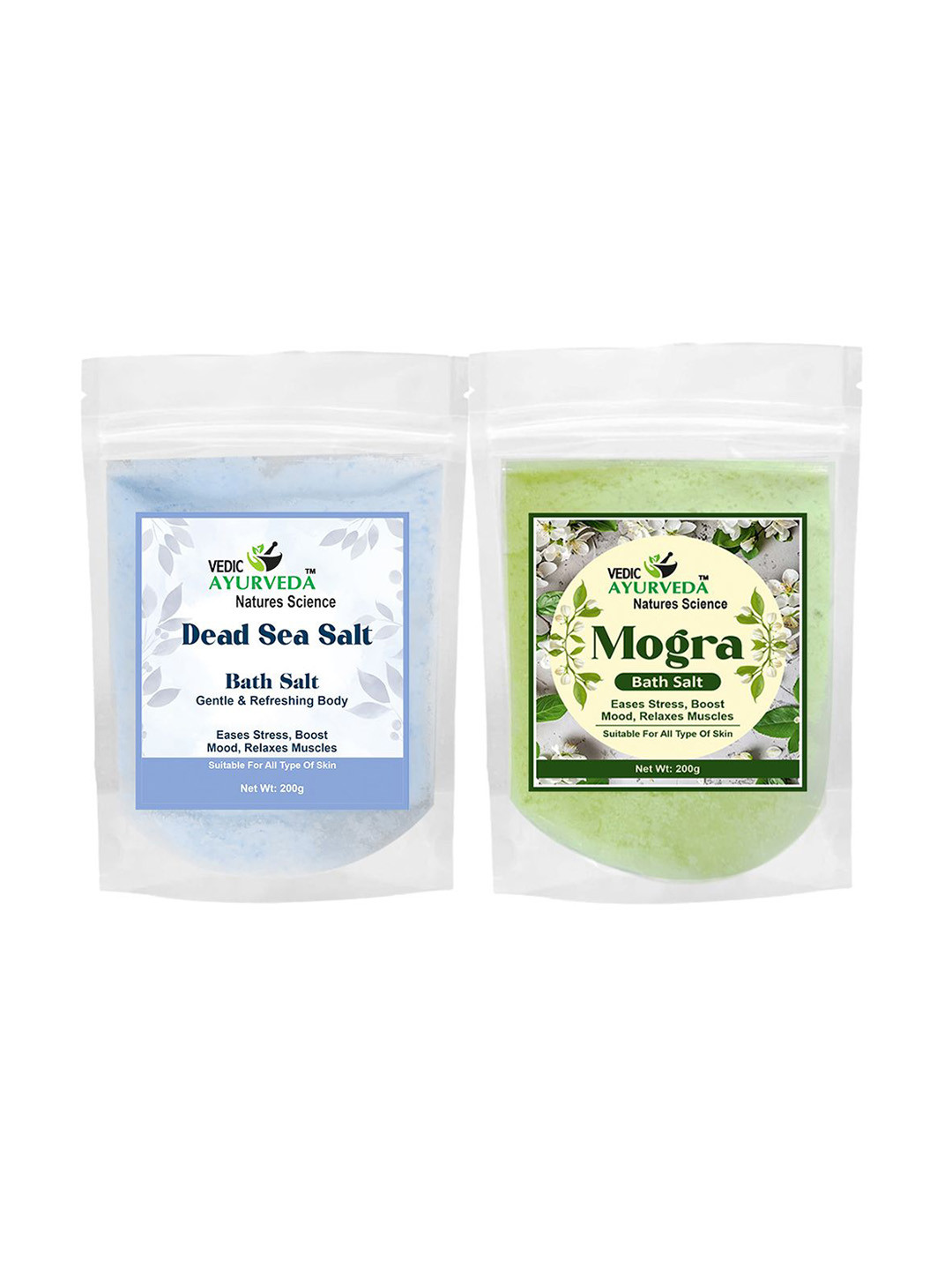 VEDICAYURVEDA Set Of 2 Dead Sea & Mogra Bath Salt With Vitamin E - 200 g Each