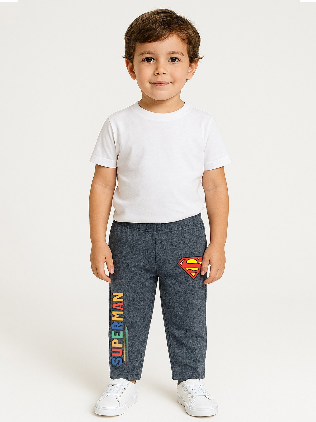 YK X Minute Mirth Super Man Boys Printed Track Pants