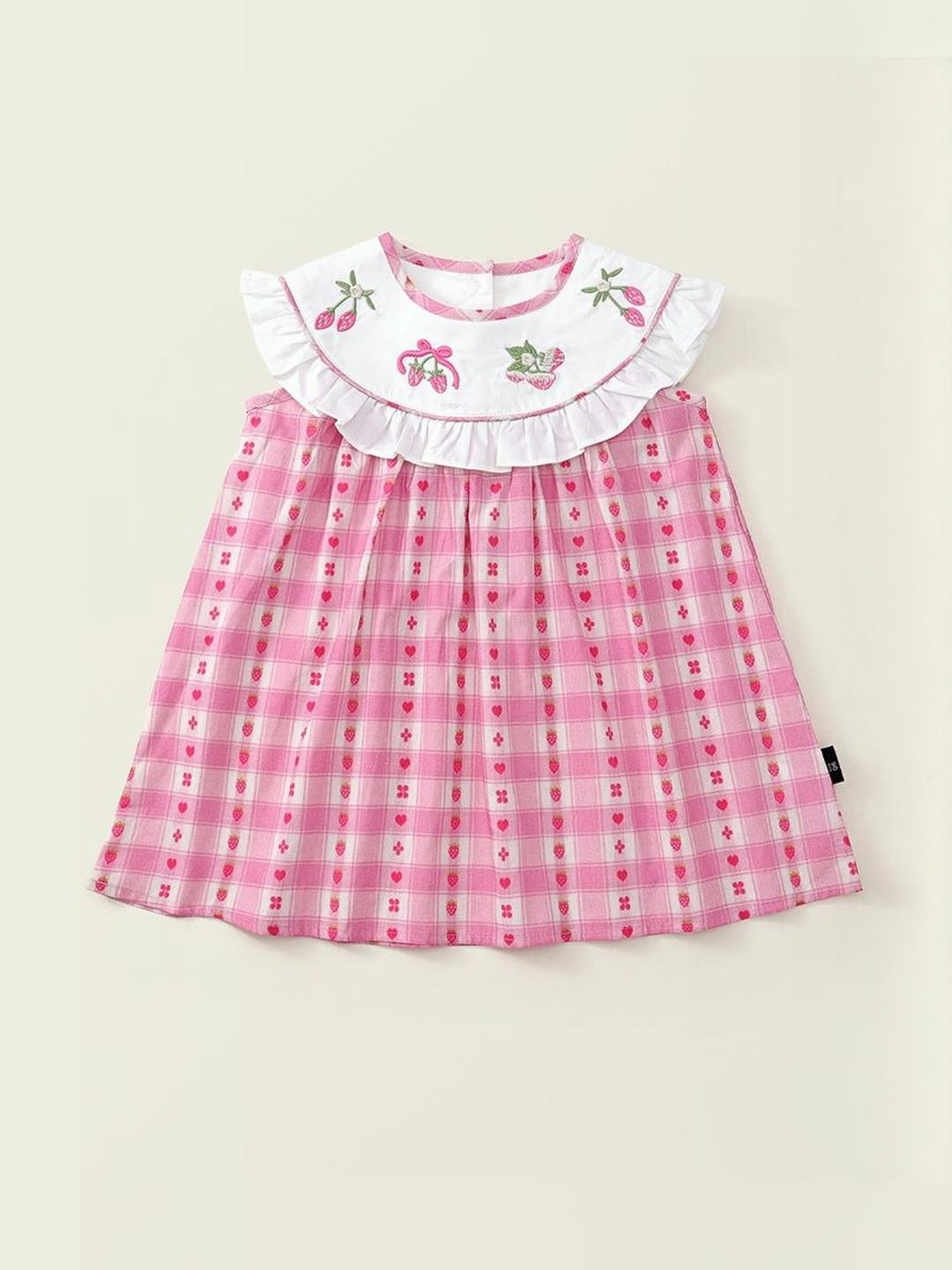 LULU & SKY Girls Checked Conversational Printed Above the Keyboard Collar A-Line Dress