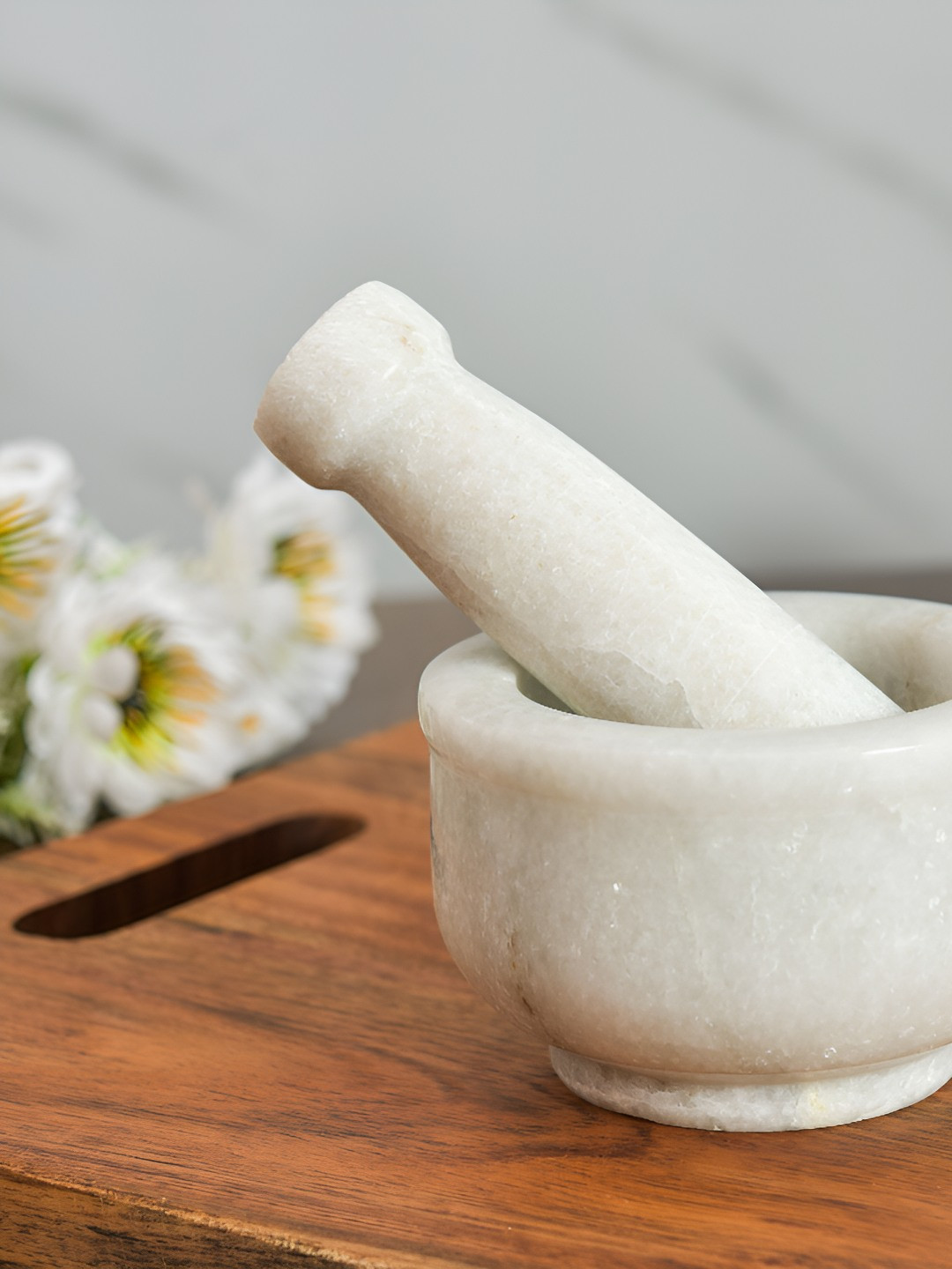 Myntra Elegant Homes White Marble Mortar and Pestle